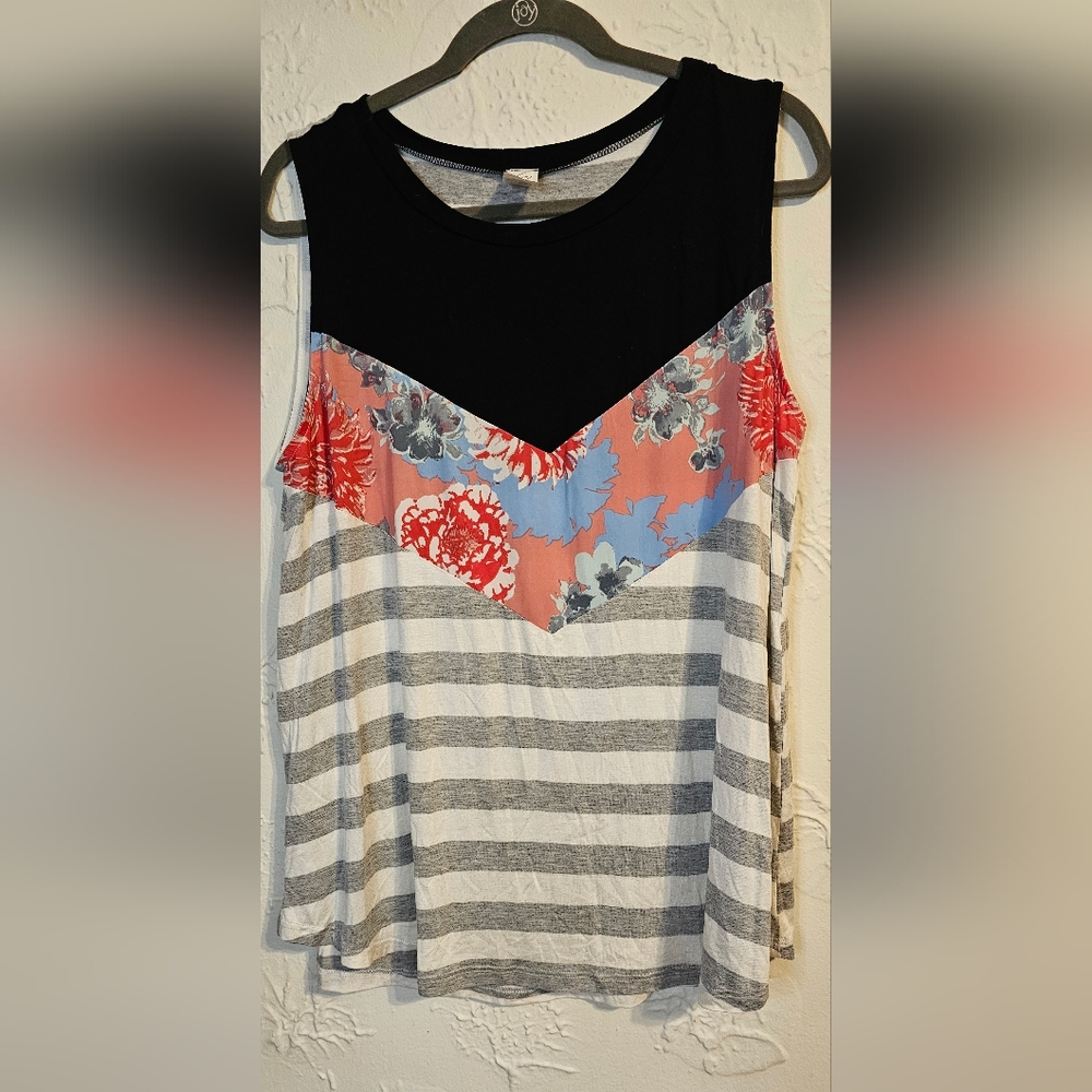 Sewn Together Striped Floral Women's Top XL